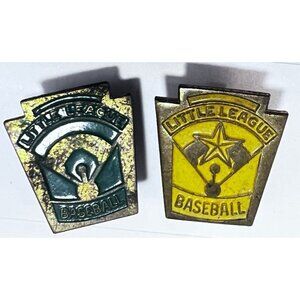 Vintage Little League Baseball Pins Set Of 2 Green & Yellow Keystone Design